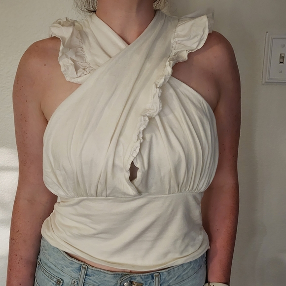 Anthropologie Pleated Ruffle Halter Top - Picture 2 of 8